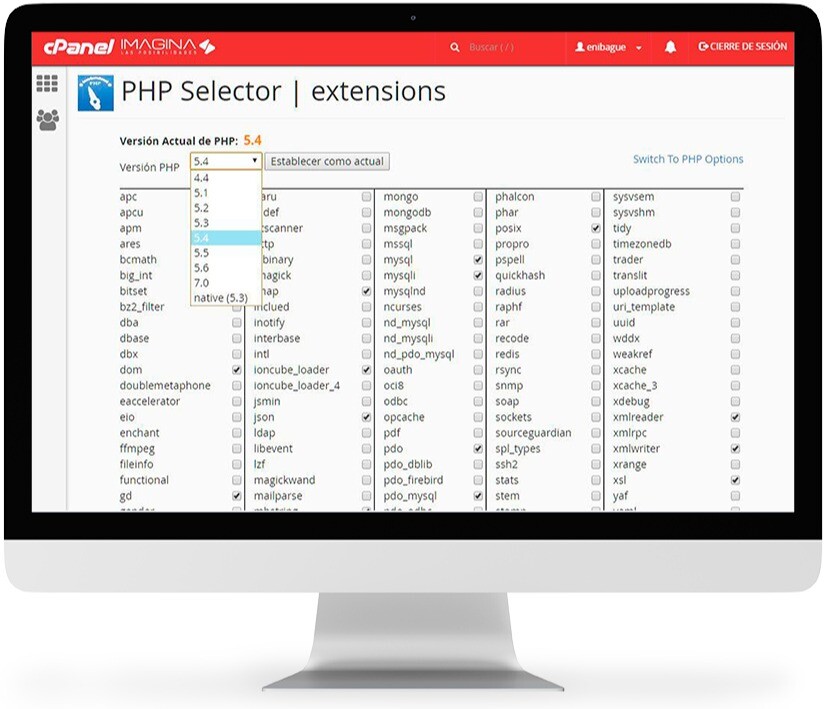 Selector de versiones PHP
